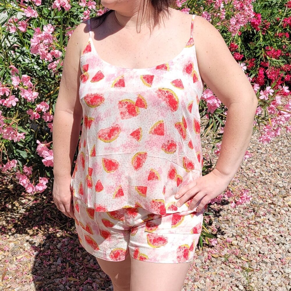 Watermelon Tank & Shorts Lounge Set - Pink & Red - Mystree - SMALL | MEDIUM